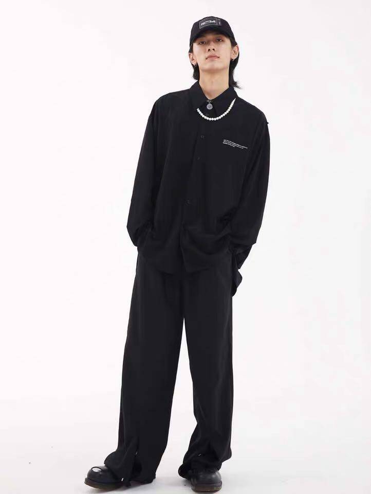 laszroyETERNITYITA宽松假两件拼接长袖后背缝合日常衬衫黑色白色在类目 男装, 衬衫中 - 来自Buy2taobao.com提供专业的淘宝代购服务