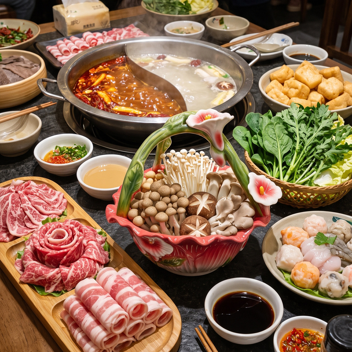 网红创意牛肉店商用蘑菇青菜火锅配菜提篮漂亮盘子高颜值摆盘餐具