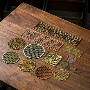 新中式家具五金配件红木实木茶台漏水装饰防氧化合金镂空茶盘装饰
