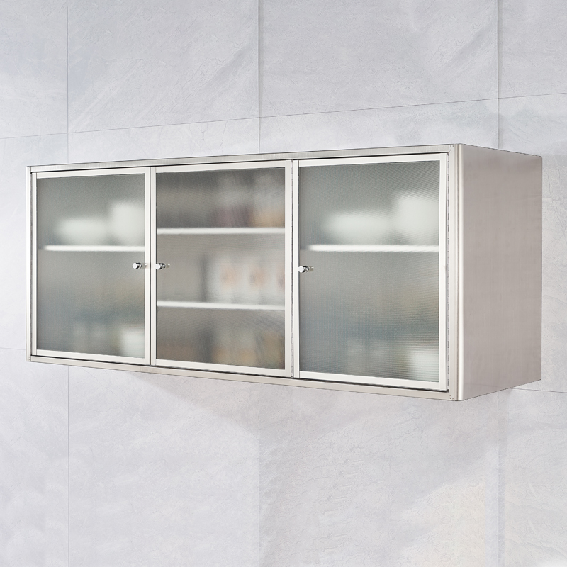 厨房304不锈钢置物架碗橱柜钢化玻璃门浴室吊柜挂墙式墙壁收纳柜
