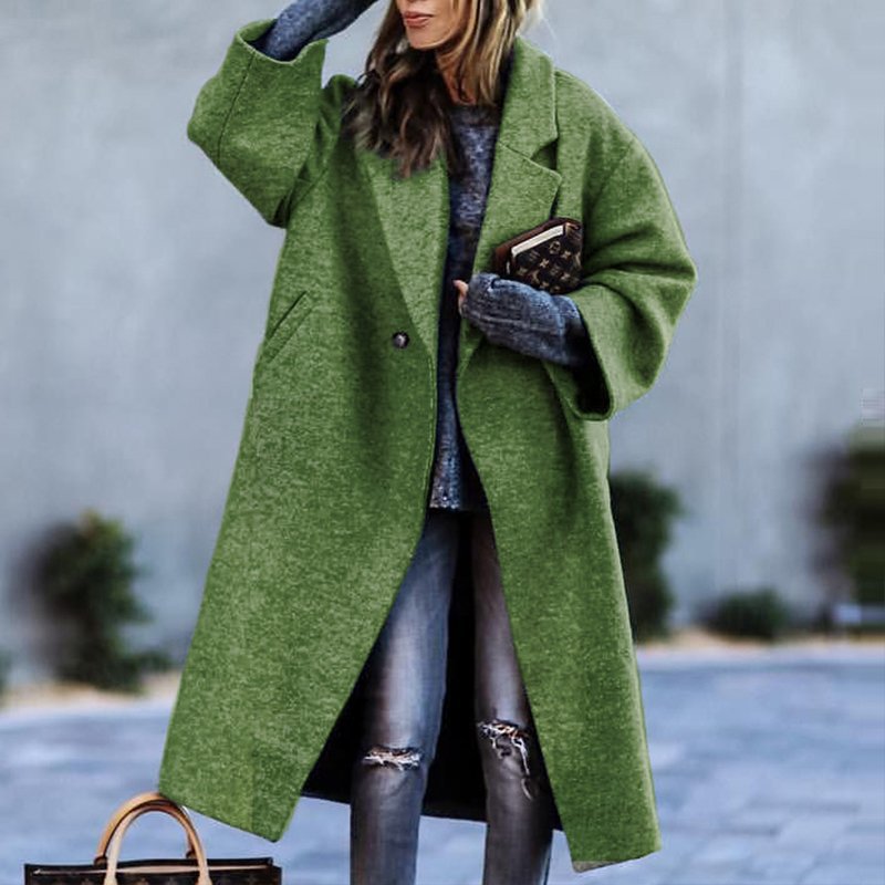 Long sleeved lapel jacket printed woolen long coat