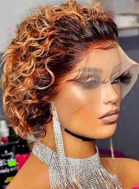 Short Curly Pixie Cut Wig 99J Colored Human Hair Wigs Brazil