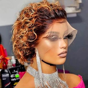 Colored Brazil Pixie Wigs Hair Human 99J Wig Cut Curly Short