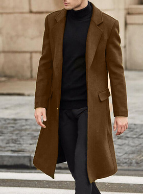 Long Trench Coat For Men Black Overcoat Casual Coat Outwear