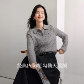 复古老钱风麻花针织衫 毛衣 通勤百搭新款 女2025年春季 学院POLO衫