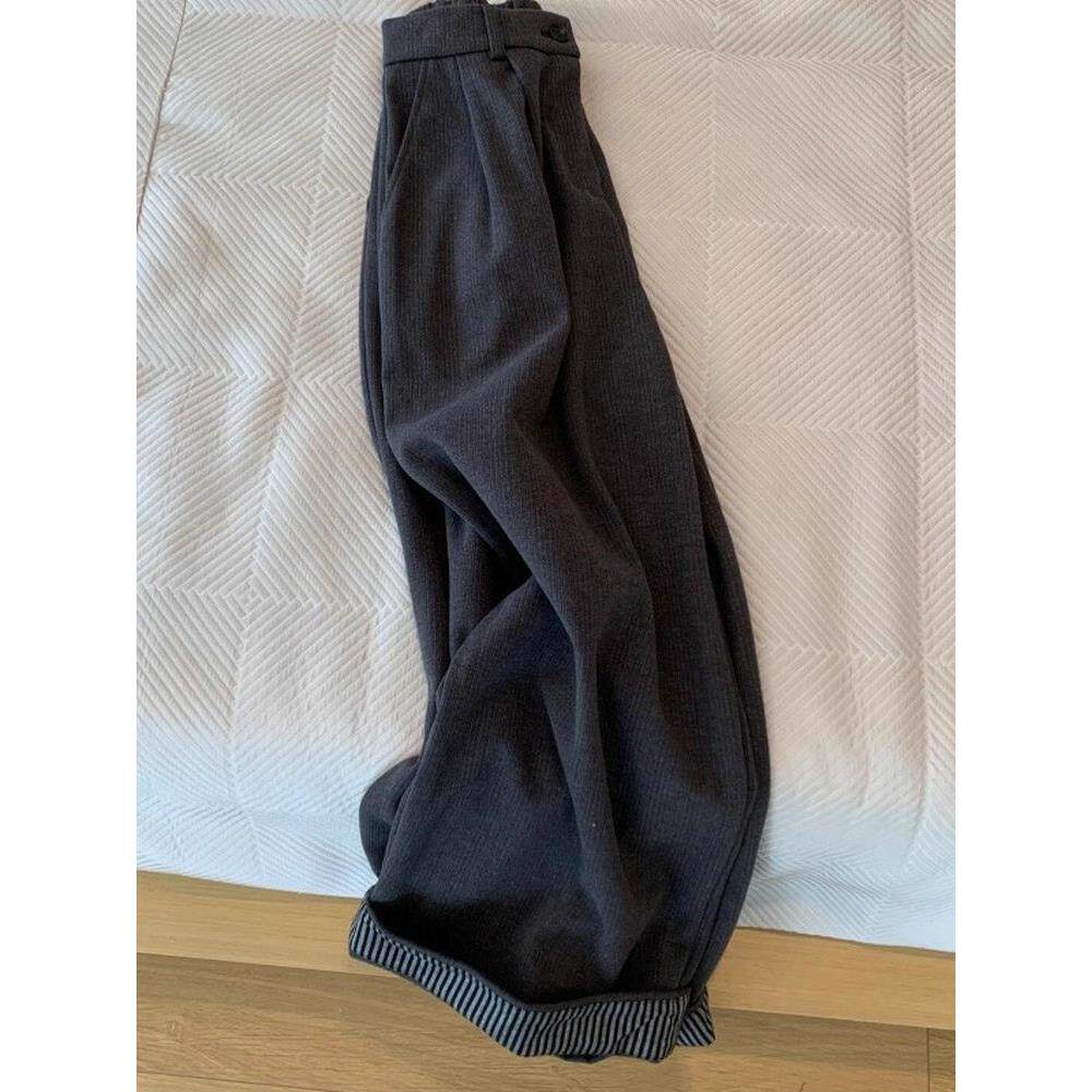 灰色气质日系毛呢卷边休闲裤女秋冬高腰显瘦百搭宽松直筒阔腿裤