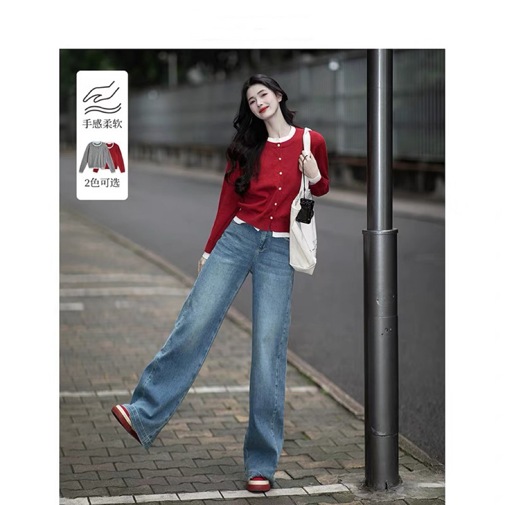 撞色圆领拼接针织开衫女2025年秋季新款安可拉红圆领百搭毛衣外套,女装/女士精品,毛针织衫,淘宝优惠券,粉丝福利购,淘宝优惠卷