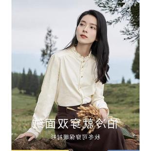 双面绒保暖百搭衬衫女2025年冬季新款纯棉通勤木耳边长袖衬衣上衣