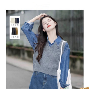 美拉蓝穿搭百搭麻花针织马甲女2025年春秋新复古学院风毛衣上衣