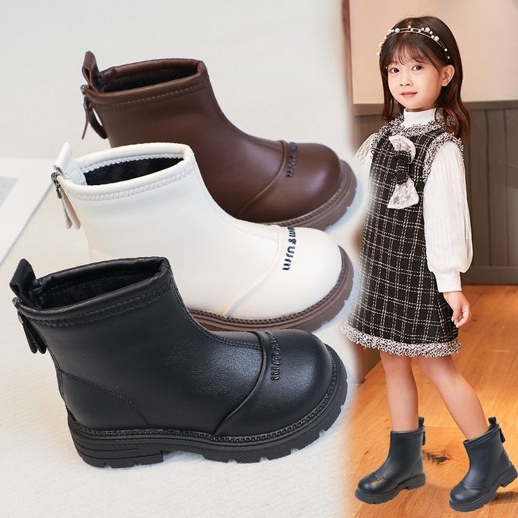 真皮女童靴子2025新款儿童短靴秋冬款马丁靴小男孩棉靴女宝宝皮靴