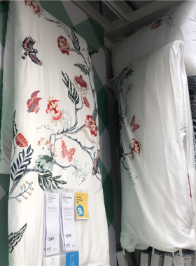 宜家被套代购 耶特利亚 莱赛尔面料花卉小鸟图案被套白色
