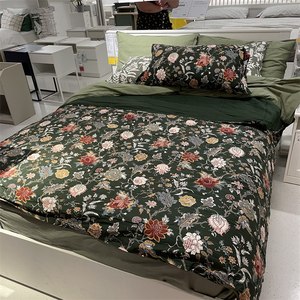 IKEA宜家北欧混纺多彩花卉图被套