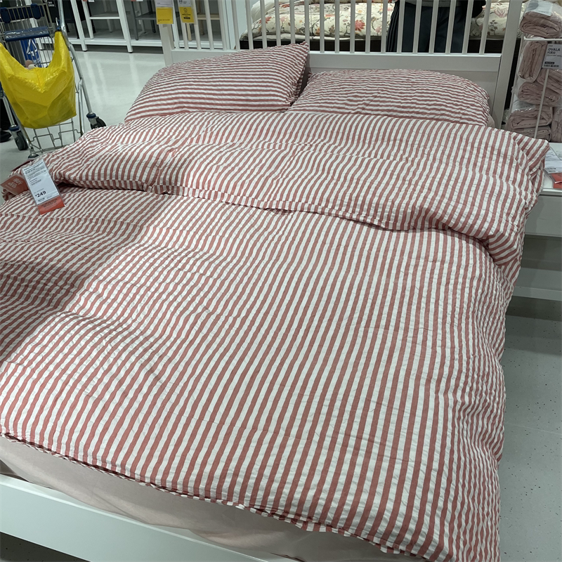 IKEA宜家斯冒诺特被套和枕套泡泡纱质感棉和粘胶纤维混纺条纹图案
