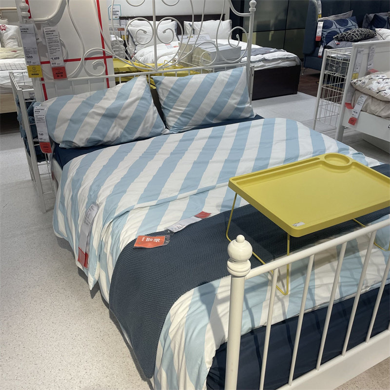 IKEA宜家  斯洛希亚 被套和枕套白色蓝色条纹图案床上温馨被罩