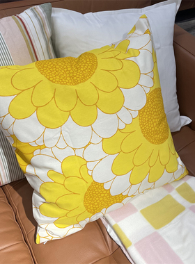 IKEA宜家 桑德特纳尔 靠垫套抱枕套花卉图案沙发靠垫黄色橙色方形