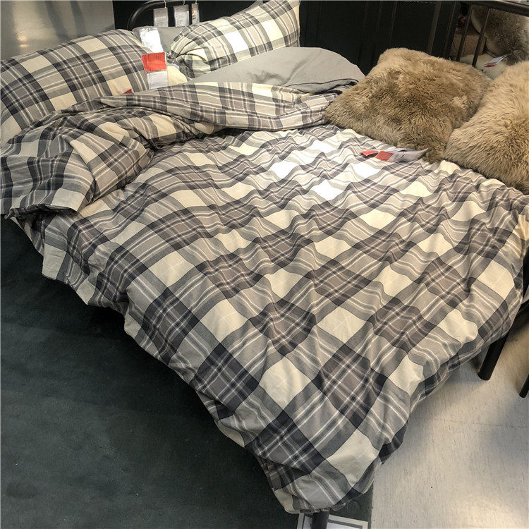 IKEA宜家被套 斯马尔鲁塔 全棉被套灰色方格条纹简约单人双人被套