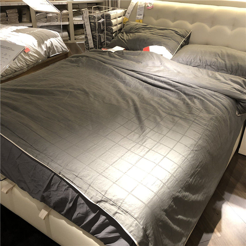 IKEA宜家帕玛拉里亚 被套灰色简约方格全棉单人双人学生被套