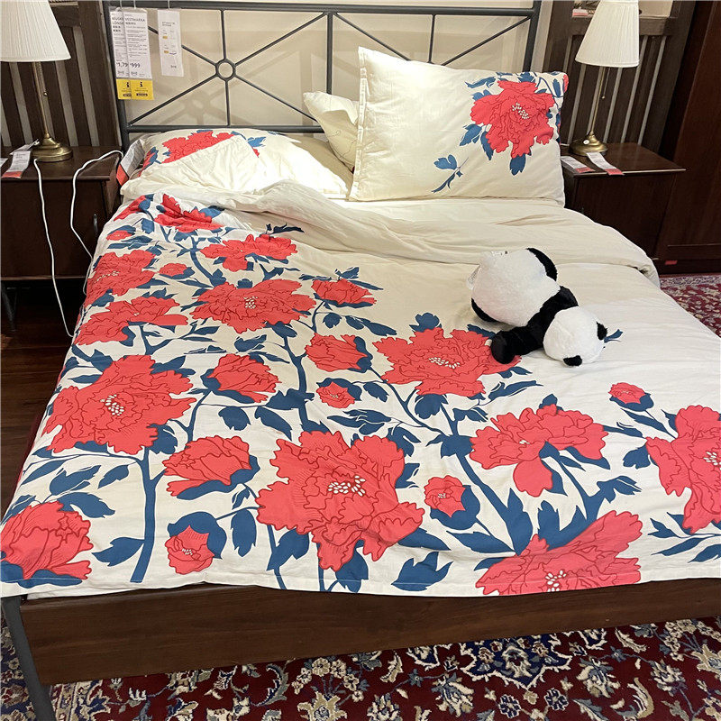 IKEA宜家 坤蒂格 被套春节喜庆牡丹花图案纯棉材质单人双人被罩
