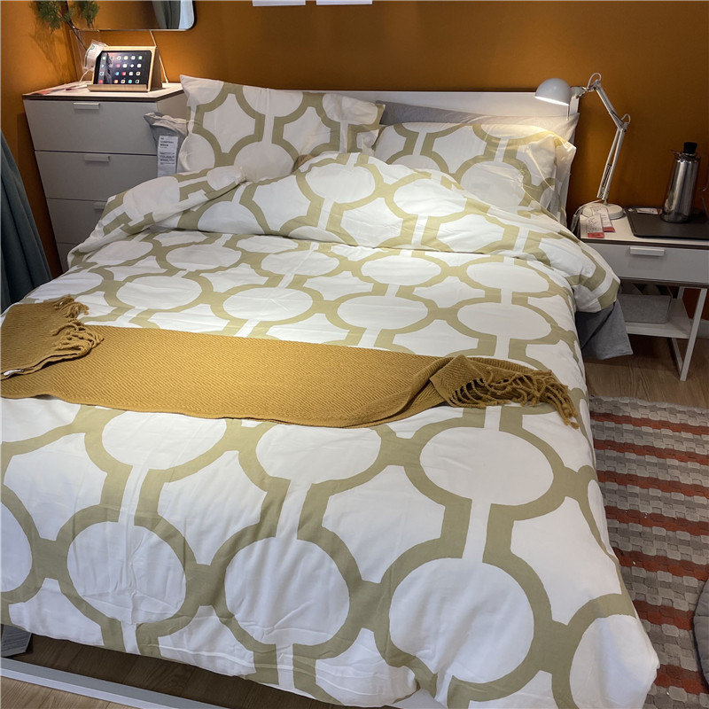 IKEA宜家 格郎布鲁 被套和枕套全棉简约金色圈圈图案单人双人被罩