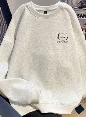 白灰色圆领卫衣男女童冬季新款爆款时尚洋气上衣加绒宽松长袖外套