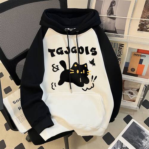 女童美式插肩袖连帽卫衣秋冬新款潮牌中大童初中学生加绒慵懒外套