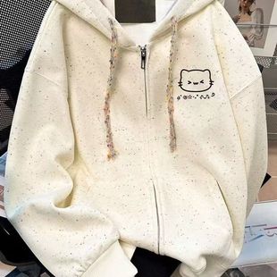 女童秋冬新款韩系奶呼呼多巴胺小众连帽卫衣儿童卡通印花拉链外套