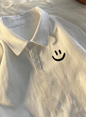 女童春秋纯棉白色长袖t恤polo衫男童秋季宽松翻领上衣冬季打底衫