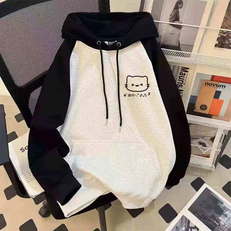 女童美式复古插肩连帽卫衣2025秋冬新款儿童加绒帽衫女孩宽松外套