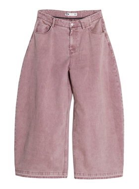 ASSEEN尔幸 粉色复古水洗超阔弯刀型九分牛仔裤 男女同款