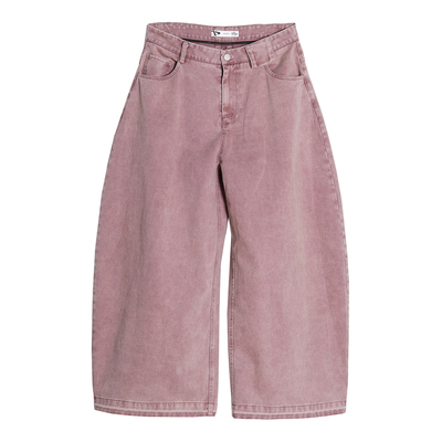 ASSEEN尔幸 粉色复古水洗超阔弯刀型九分牛仔裤 男女同款