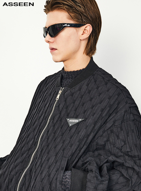 ASSEEN设计师原创进口肌理面料大廓形截短复古飞行员夹克男女同款