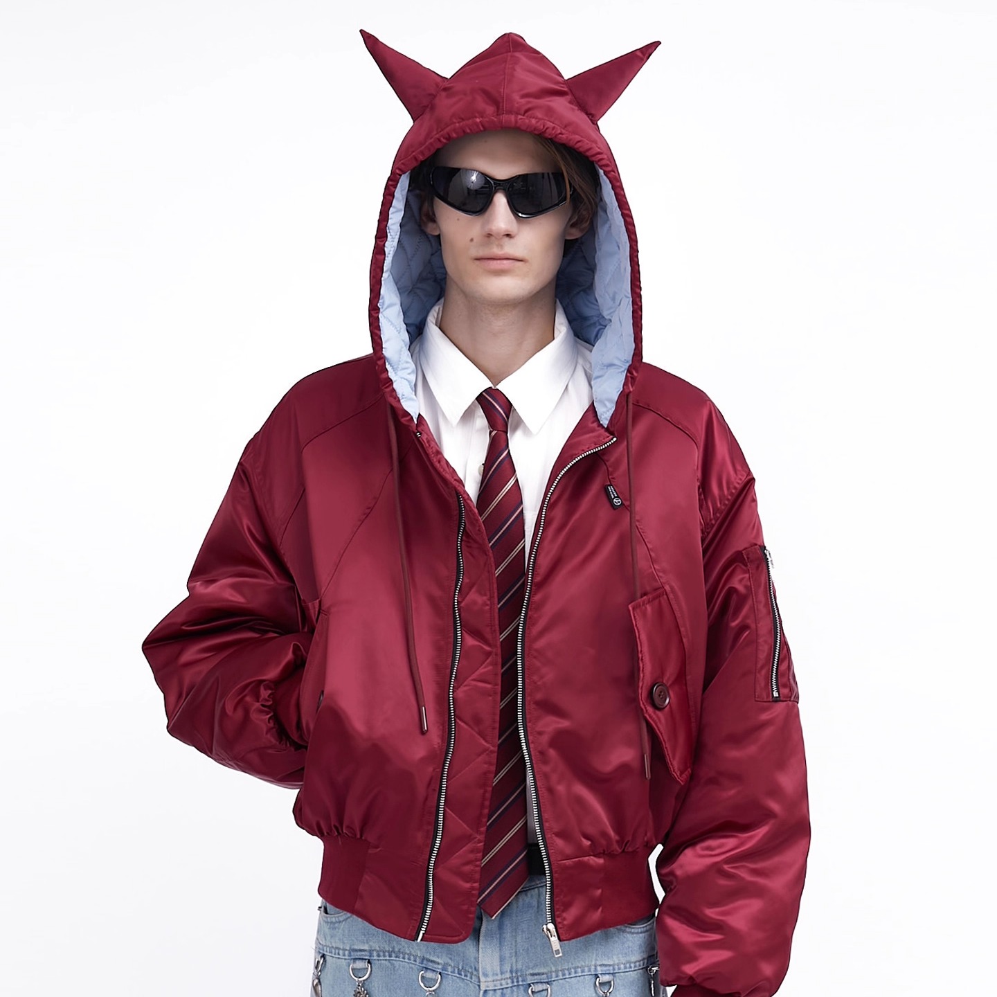 ASSEEN尔幸 恶魔角连帽飞行员绗棉夹克 男女同款