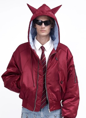 ASSEEN尔幸 恶魔角连帽飞行员绗棉夹克 男女同款