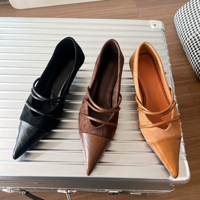 2026春季新款鞋子女轻熟风绒面拼接尖头高跟鞋女时尚细带浅口单鞋