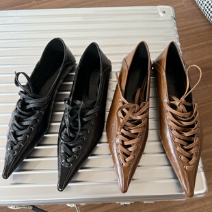 2026春季新款女鞋欧美风尖头交叉绑带鞋子女平底鞋百搭舒适小单鞋