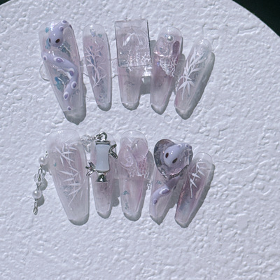 手工穿戴甲 仙气紫色蛇绕心细闪轻奢气质纯手工美甲贴片