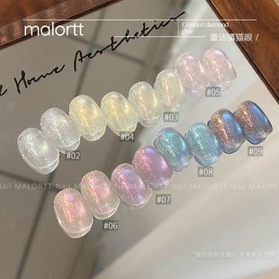 麦鹿猫眼 童话镇 彩色云锦粉碎钻玻璃珠双光爆闪湿漉漉猫眼甲油胶