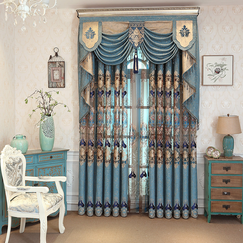 新款欧式绣花遮光窗帘镂空雪尼尔成品高档大气奢华客厅卧室落地窗