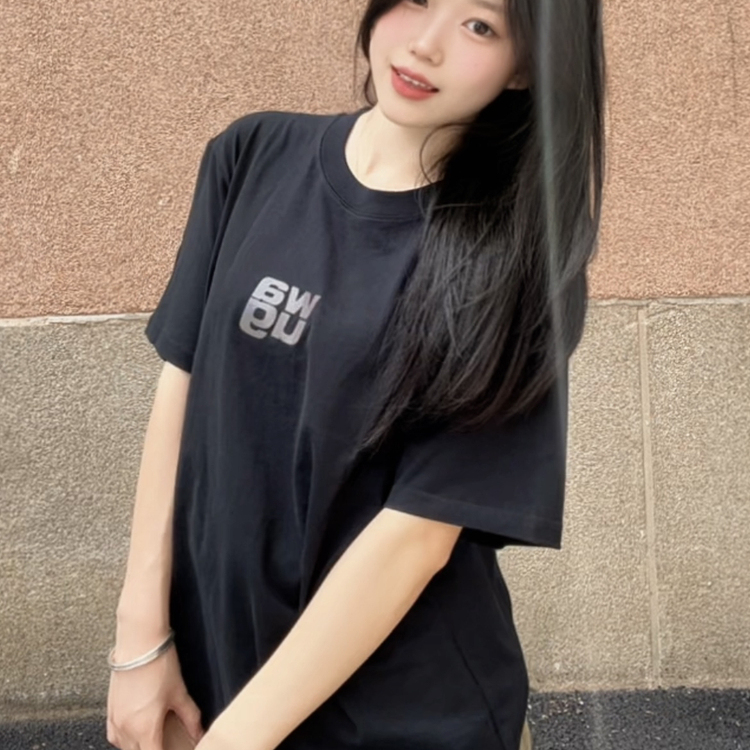 纯棉重磅正肩短袖黑t恤女2025新款夏季宽松显瘦小众美式潮牌上衣
