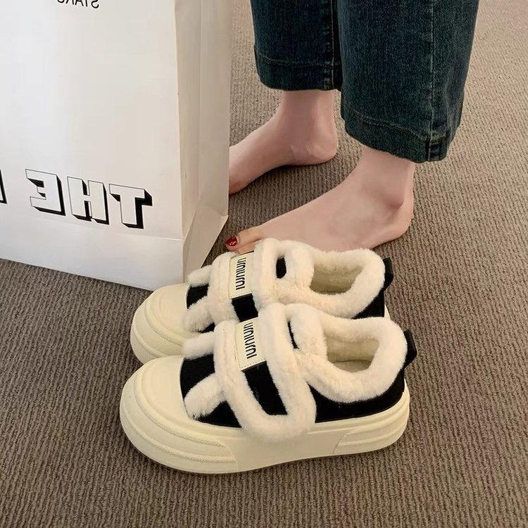 厚底魔术贴棉鞋雪地靴女冬季2025新款加绒加厚毛毛鞋保暖休闲板鞋