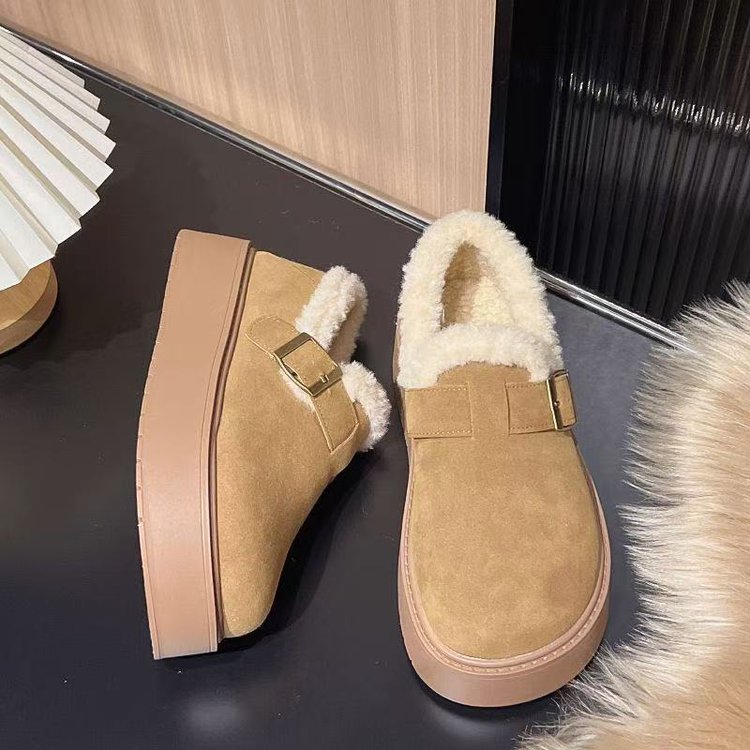 厚底加绒勃肯棉鞋女外穿2025年新款冬季毛毛面包鞋保暖棉鞋雪地靴