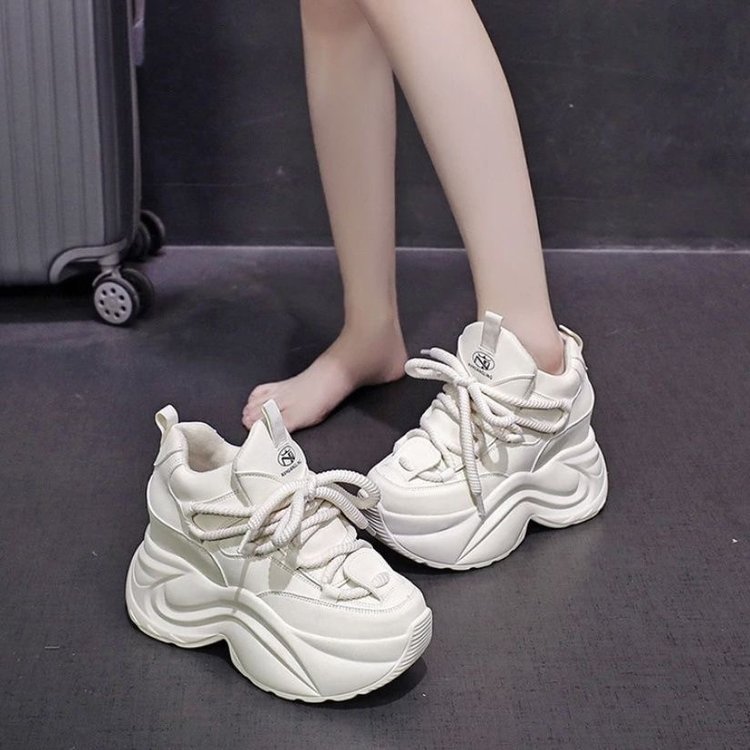 网红老爹鞋女秋冬新款百搭厚底内增高显脚小休闲松糕系带运动鞋潮