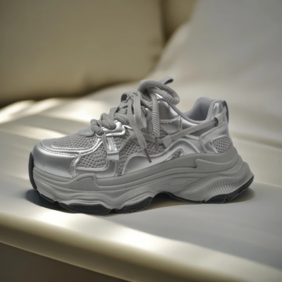 爆款松糕厚底老爹鞋女夏季小个子增高2025新款银色百搭休闲运动鞋