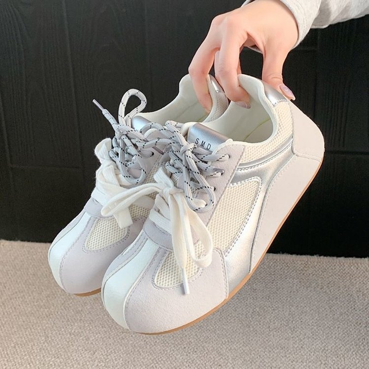 复古舒适软底德训鞋子女2025春季新款网面透气休闲板鞋轻便小白鞋