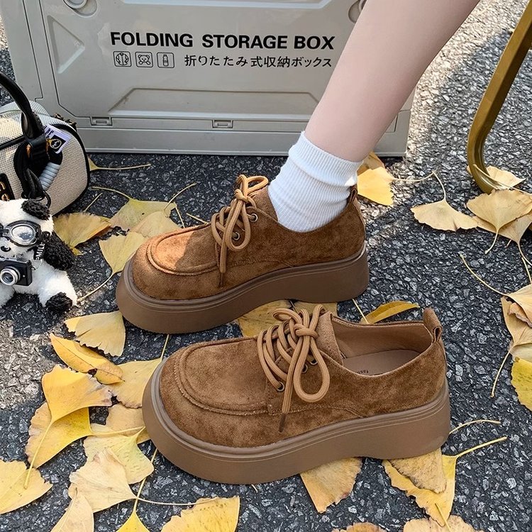 厚底勃肯鞋女2025新款秋冬季女鞋子复古系带单鞋一脚蹬豆豆乐福鞋