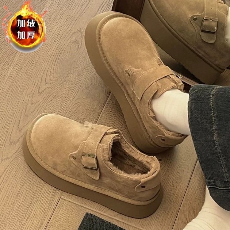 勃肯棉鞋女冬季加绒外穿2025新款一脚蹬厚底增高大头面包鞋雪地靴