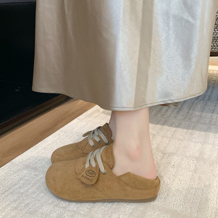 平底勃肯鞋女2025秋季新款一脚蹬懒人鞋配裙乐福鞋两穿博肯女单鞋