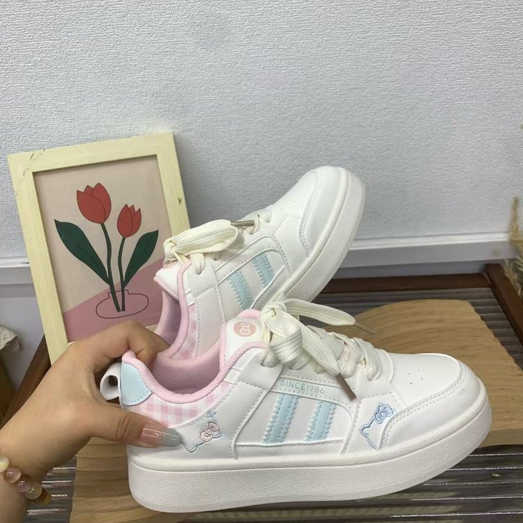 2025夏季新款厚底透气小白鞋女厚底百搭休闲板鞋ins潮KT猫面包鞋