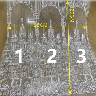 新款高级珠管布料城堡花型白色亮片蕾丝布料婚纱礼服童装背景装饰