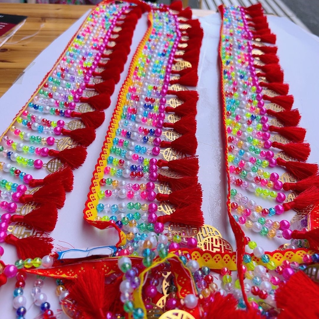 喜字民族风格手工珍珠流苏花边-时尚DIY辅料苗族特色串珠成品